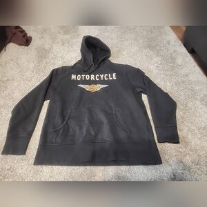 Harley-Davidson Men’s Felt Patch Pullover Hoodie Black Vtg XL Slim Waffle Hood